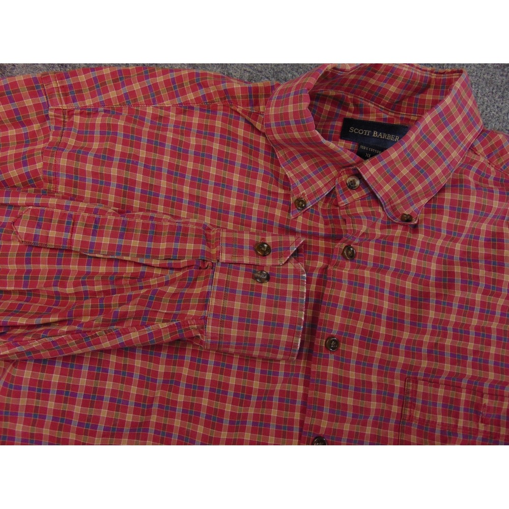 Scott‎ Barber Shirt Mens XL Button Down Red Plaid 100% Cotton Long Sleeve Preppy